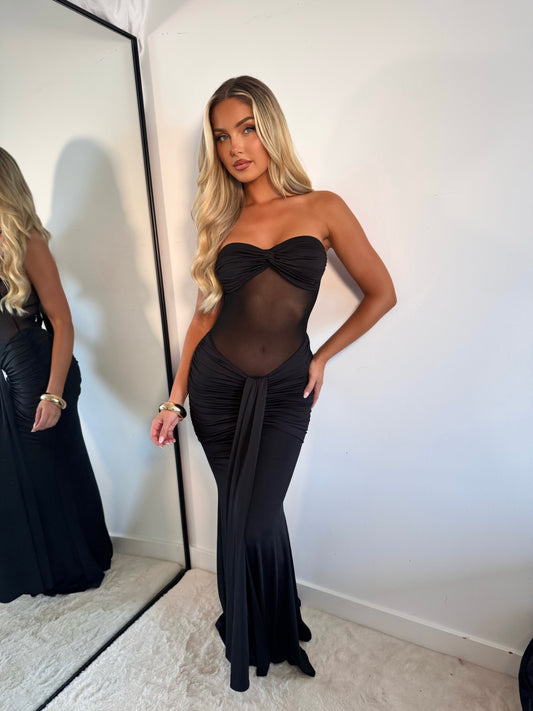 The ‘Mono Muse’ Mesh Ruched Maxi Dress