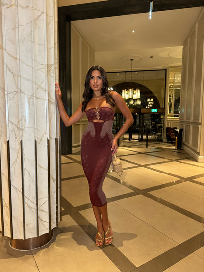 The ‘Ebony’ Bodycon Midi Dress Burgundy