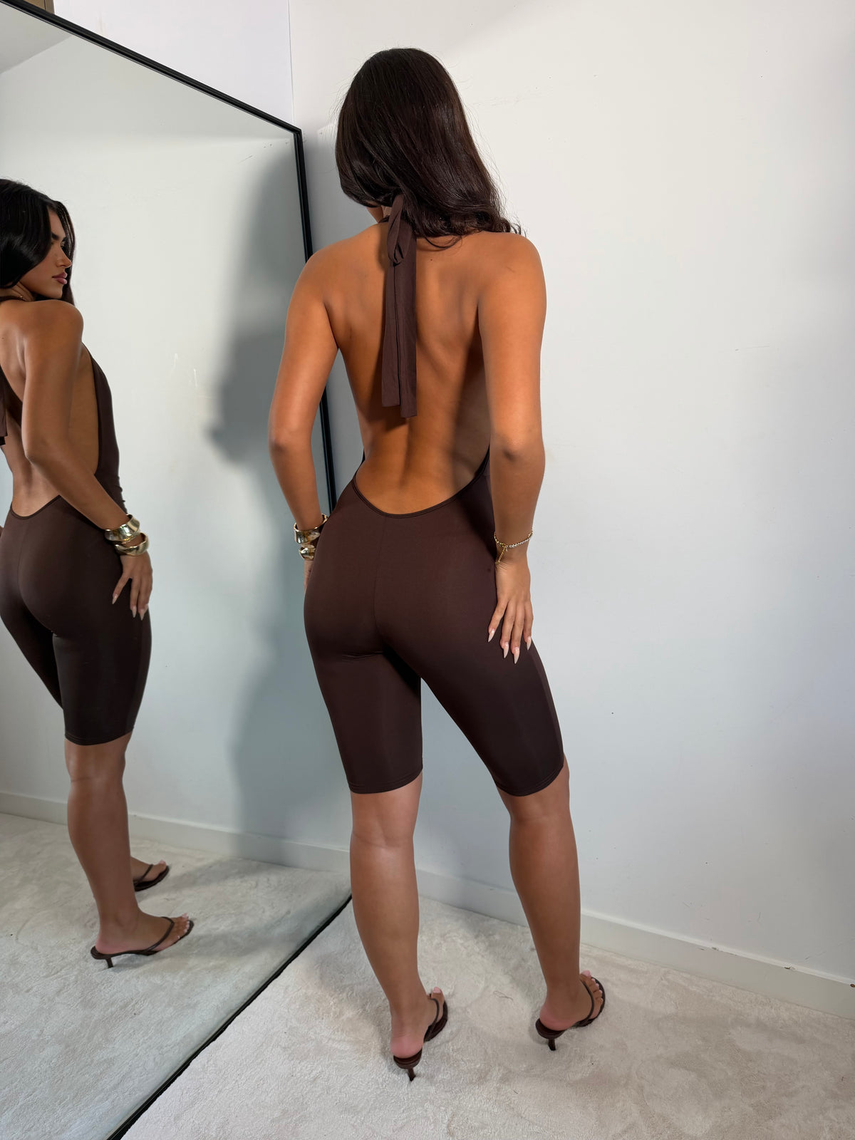 The ‘Hourglass’ Plunge Capri Jumpsuit Brown