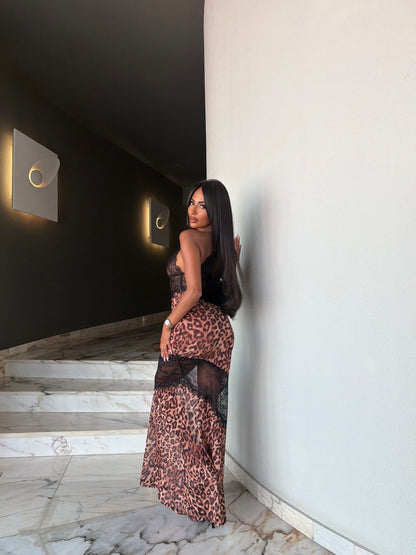 The ‘Untamed Muse’ Leopard Lace Maxi Dress
