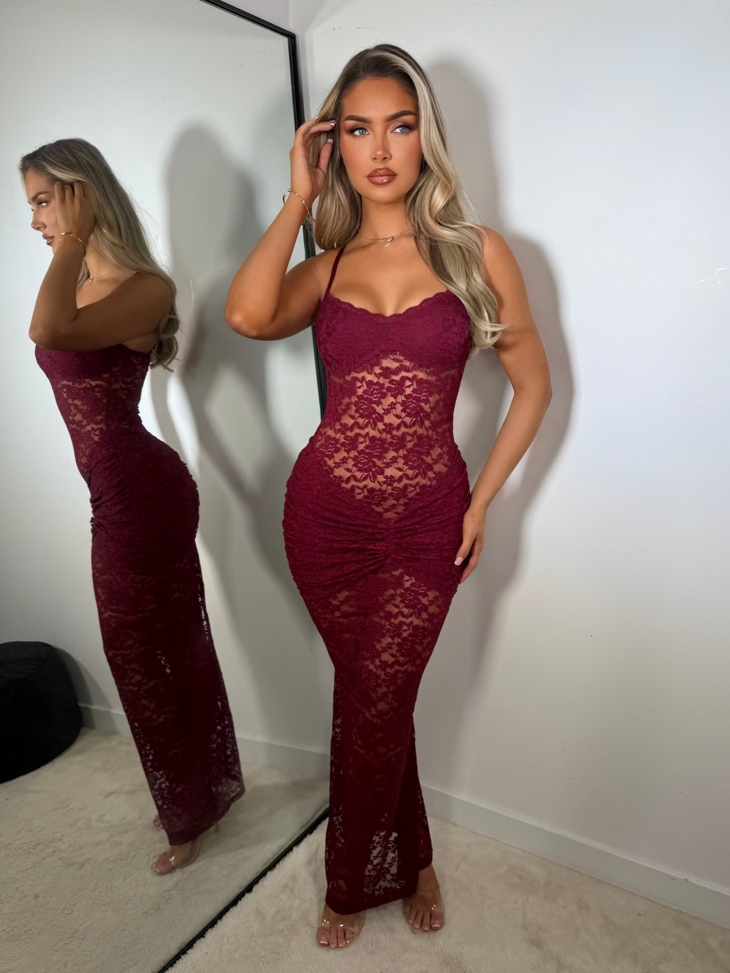 The ‘Devotion’ Lace Burgundy Maxi Dress