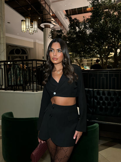 The ‘Marilyn’ Cropped Blazer & Mini Skirt Set Black