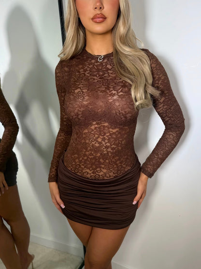 The ‘Truffle Touch’ Brown Lace Mini Dress