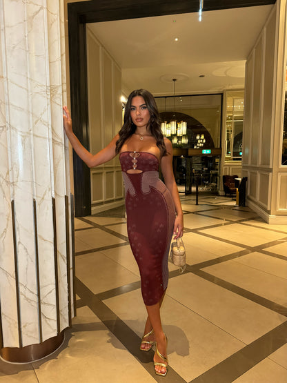 The ‘Ebony’ Bodycon Midi Dress Burgundy