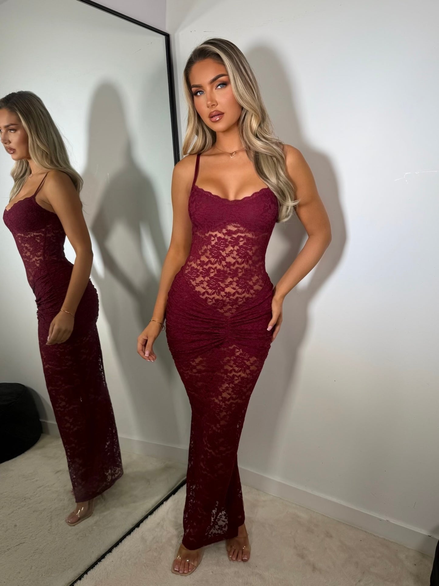 The ‘Devotion’ Lace Burgundy Maxi Dress