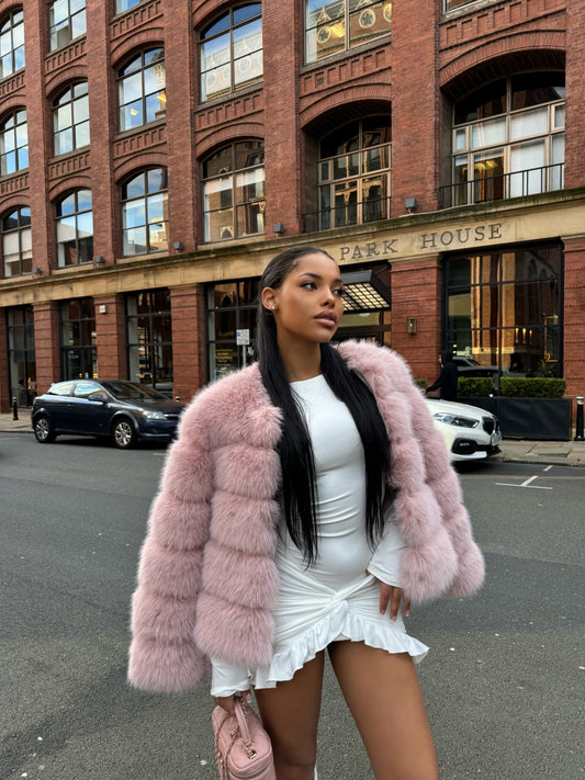 Dusty Pink Faux Fur Coat