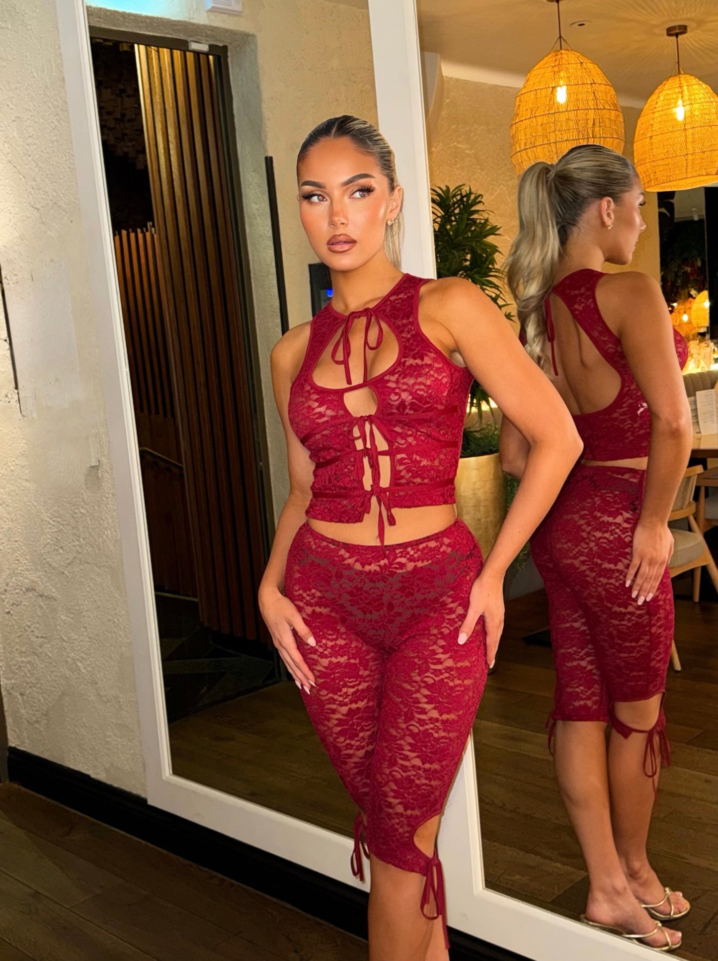 The ‘Allure’ Burgundy Capri Lace Set