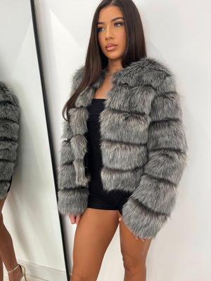 ‘Wolf Grey’ Luxury Faux Fur Coat
