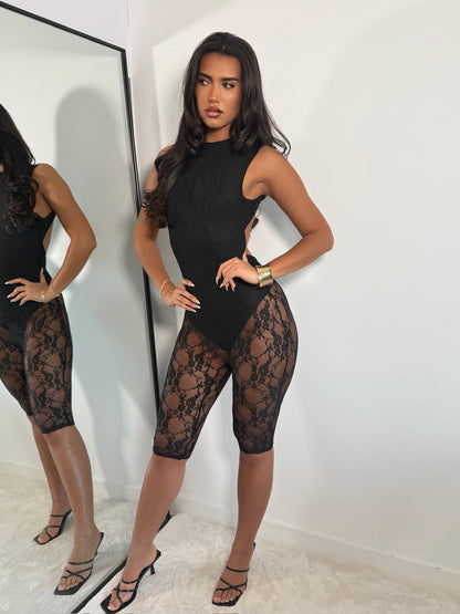 The ‘Kiss & Tell’ Black Lace Capri Jumpsuit