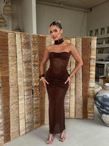 The ‘Evara’ Ruched Maxi Brown