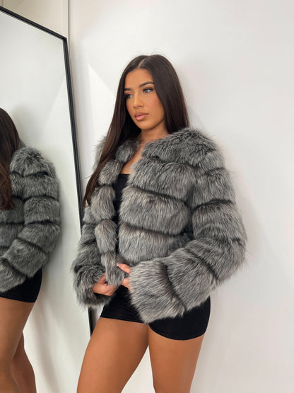 ‘Wolf Grey’ Luxury Faux Fur Coat