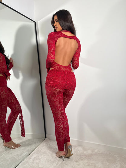 The ‘Sinful Lace’ Red Two Piece Set