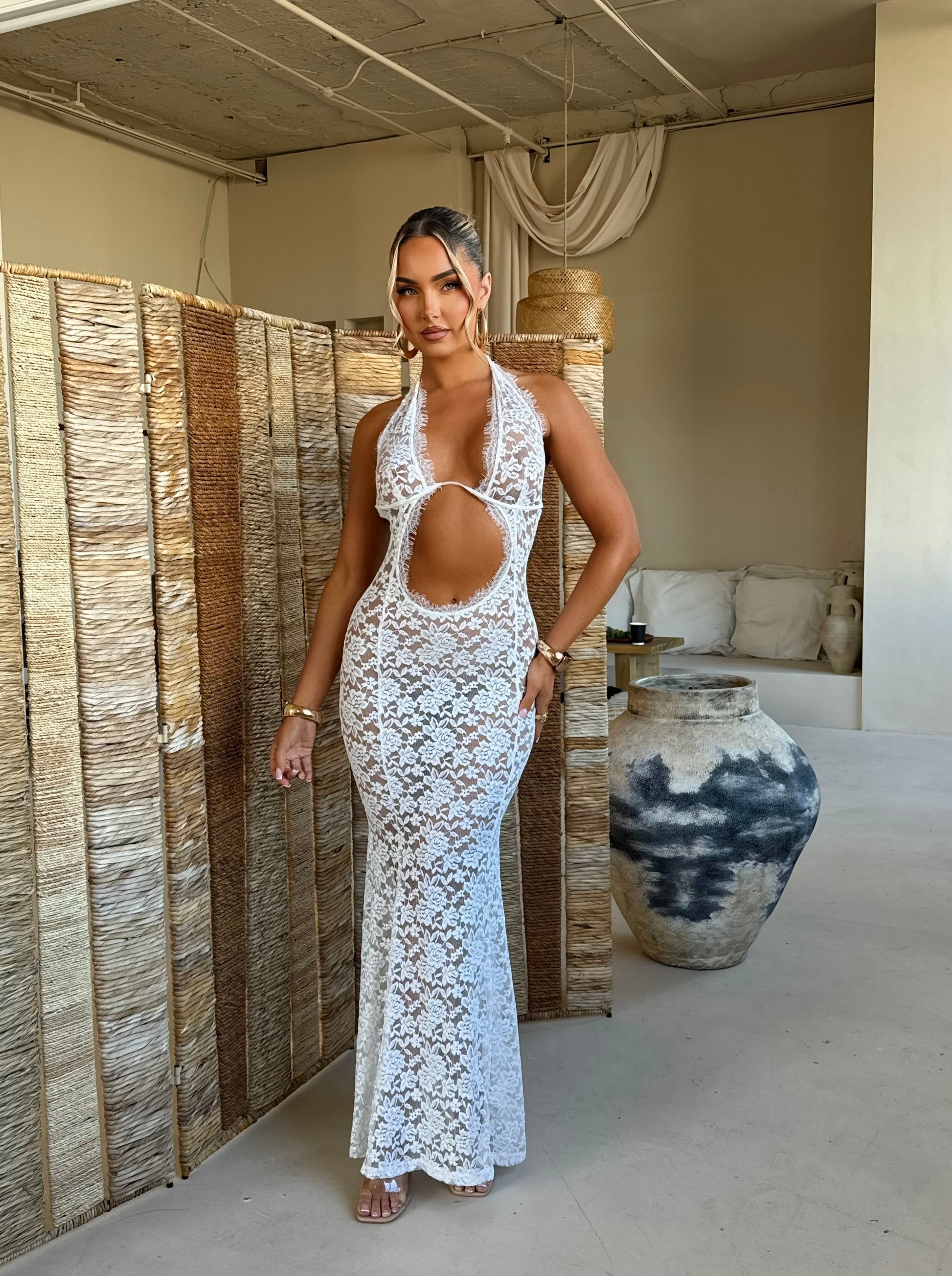 white lace maxi dress uk Albinae Maxi Dress Bright White