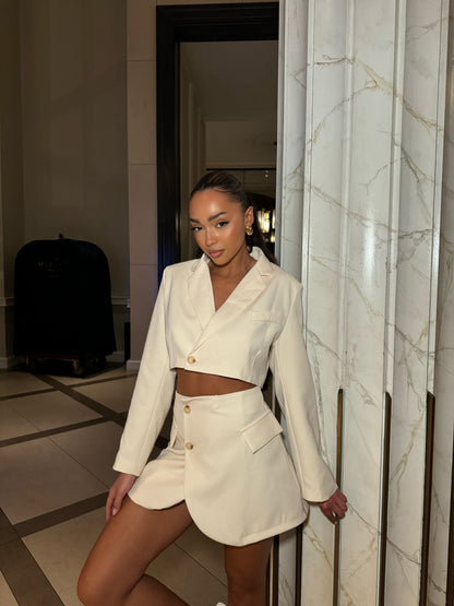 The ‘Marilyn’ Cropped Blazer & Mini Skirt Set Cream