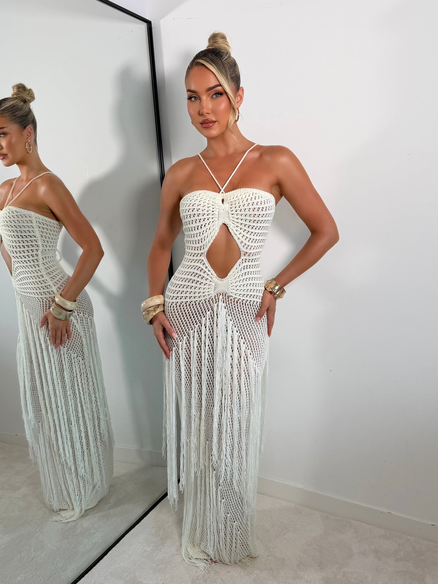 The ‘Honey Sands’ Crochet Maxi Dress White