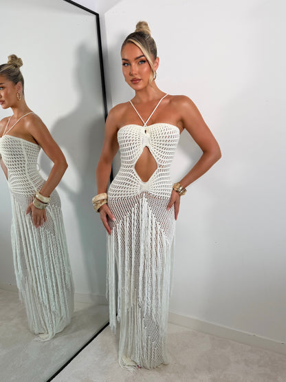 The ‘Honey Sands’ Crochet Maxi Dress White