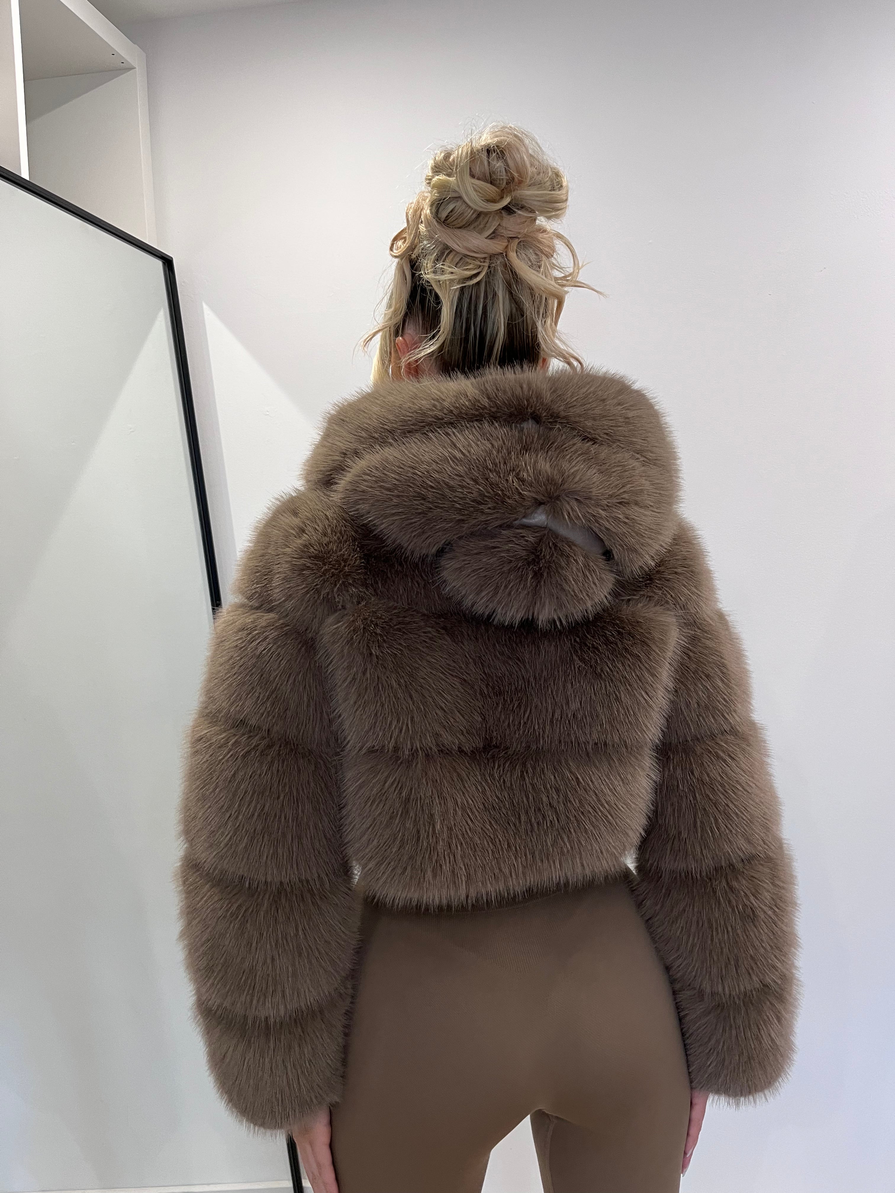 Brown fur hooded jacket online