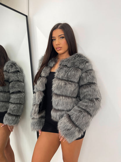 ‘Wolf Grey’ Luxury Faux Fur Coat