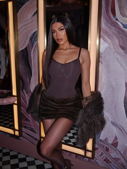 The ‘Hot Cocoa’ Brown Fur Mini Skirt
