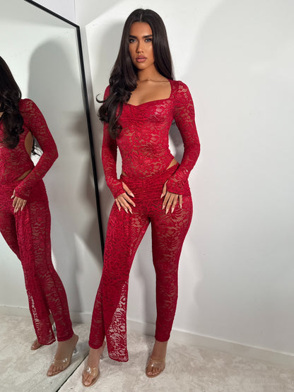 The ‘Sinful Lace’ Red Two Piece Set
