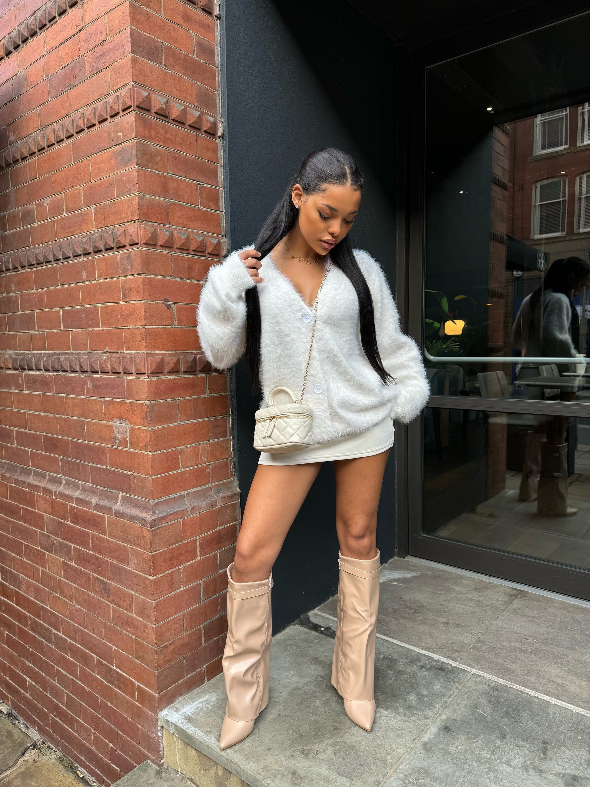 The 'Lucinda' Fluffy Oversized Cardigan Cream White – DippedInPink