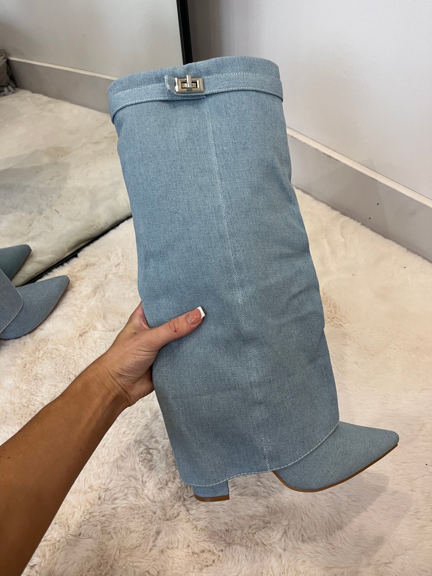 The ‘Gia’ Denim Knee High Boots