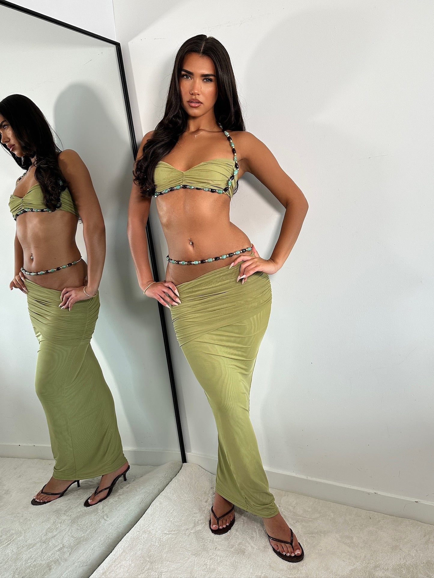 The ‘Ocean Drive’ Olive Maxi Skirt Set