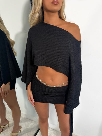The ‘Evening Muse’ Off Shoulder Mini Skirt Set