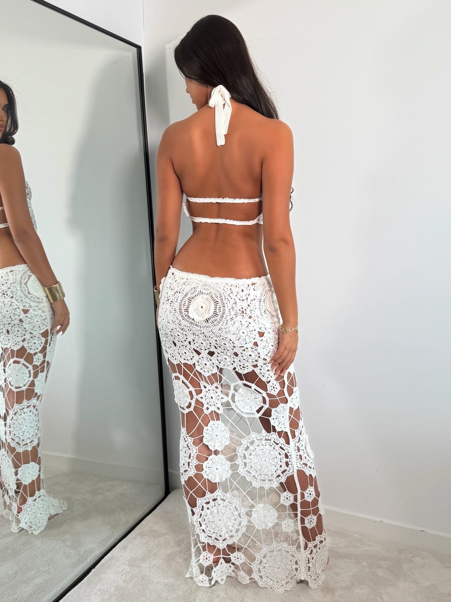 The ‘Santorini Breeze’ White Crochet Maxi Dress