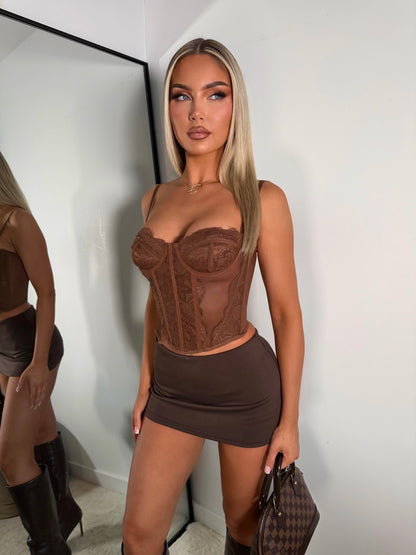 The ‘Verona’ Mesh Lace Corset Brown