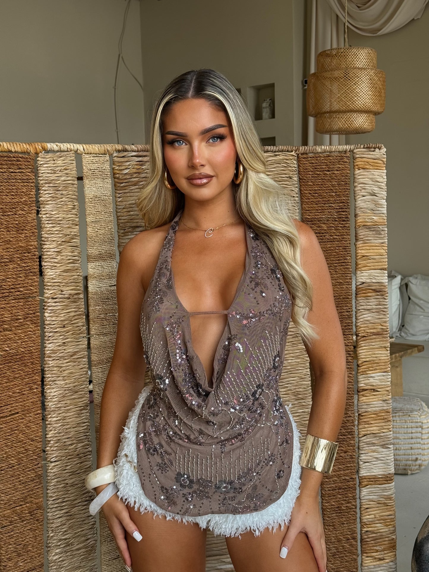 The ‘Narsa’ Glitter Top Mocha