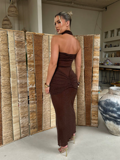 The ‘Evara’ Ruched Maxi Brown