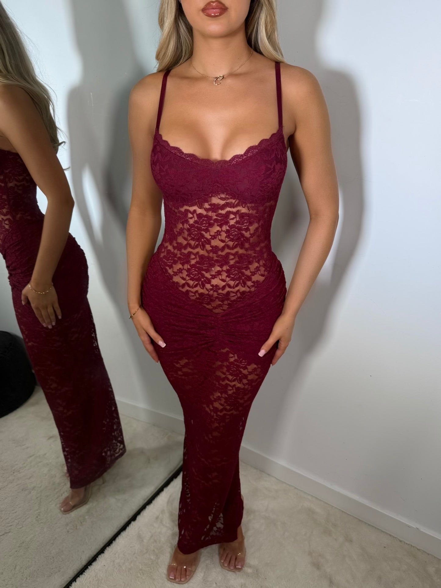 The ‘Devotion’ Lace Burgundy Maxi Dress