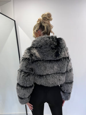 The ‘Storm’ Grey Hooded Cropped Faux Fur Coat