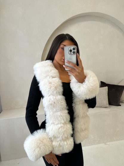 The ‘Geneva’ Faux Fur Cardigan Black & White