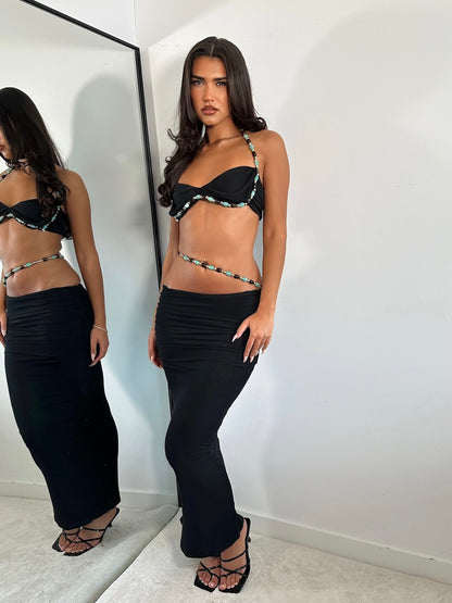 The ‘Ocean Drive’ Black Maxi Skirt Set