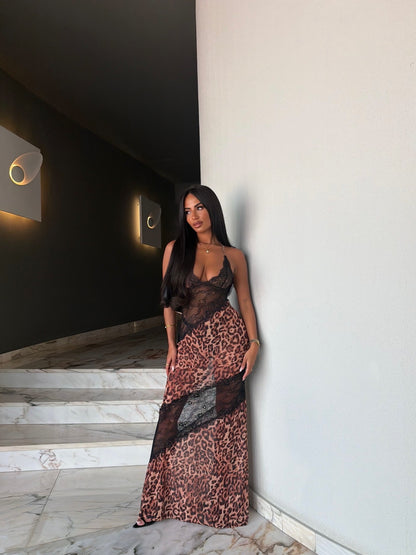 The ‘Untamed Muse’ Leopard Lace Maxi Dress