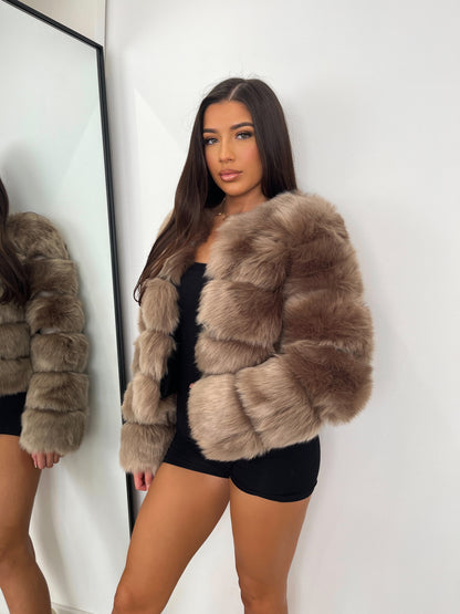 ‘Dolce’ Brown Luxury Faux Fur Coat