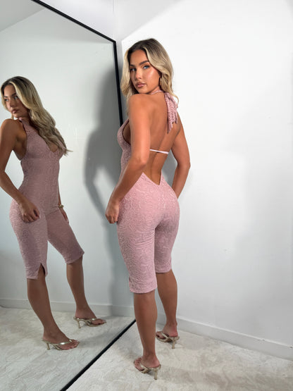 The ‘Dreamscape’ Pink Lace Capri Jumpsuit