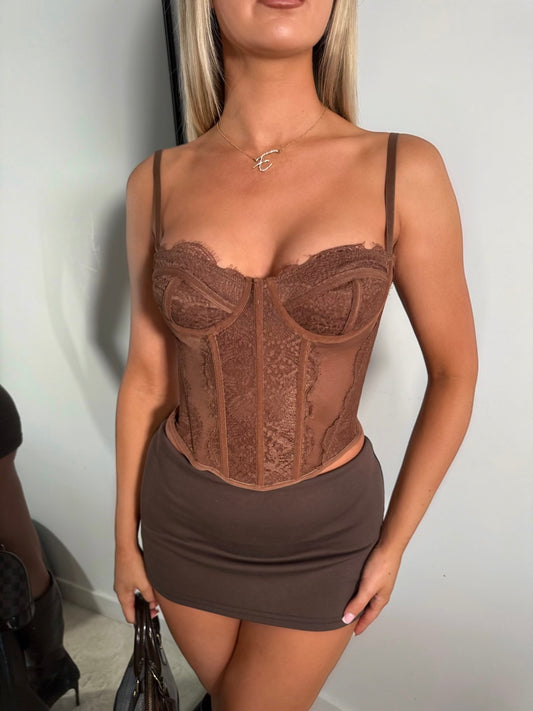The ‘Verona’ Mesh Lace Corset Brown