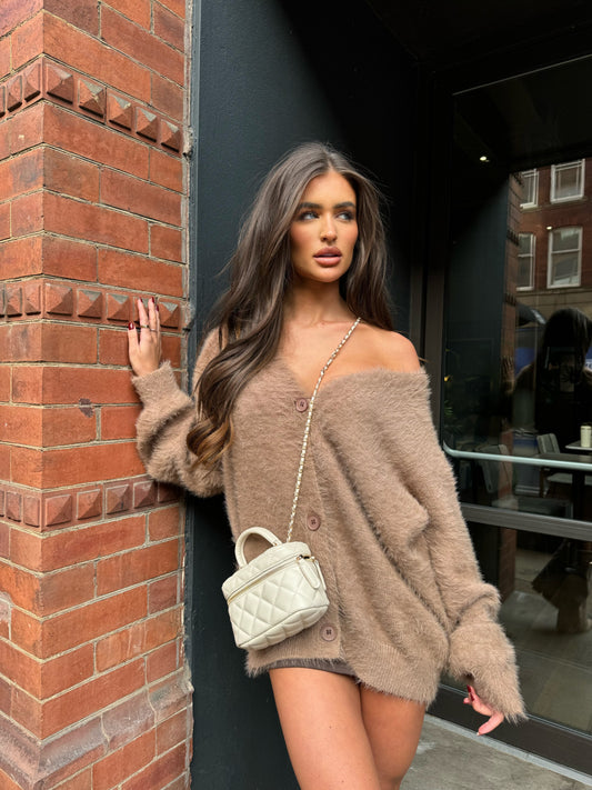 The ‘Lucinda’ Fluffy Oversized Cardigan Nude Brown