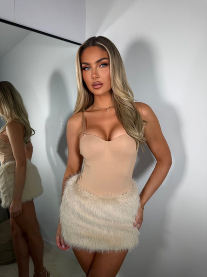 The ‘Velvet Noir’ Cream Fur Mini Skirt