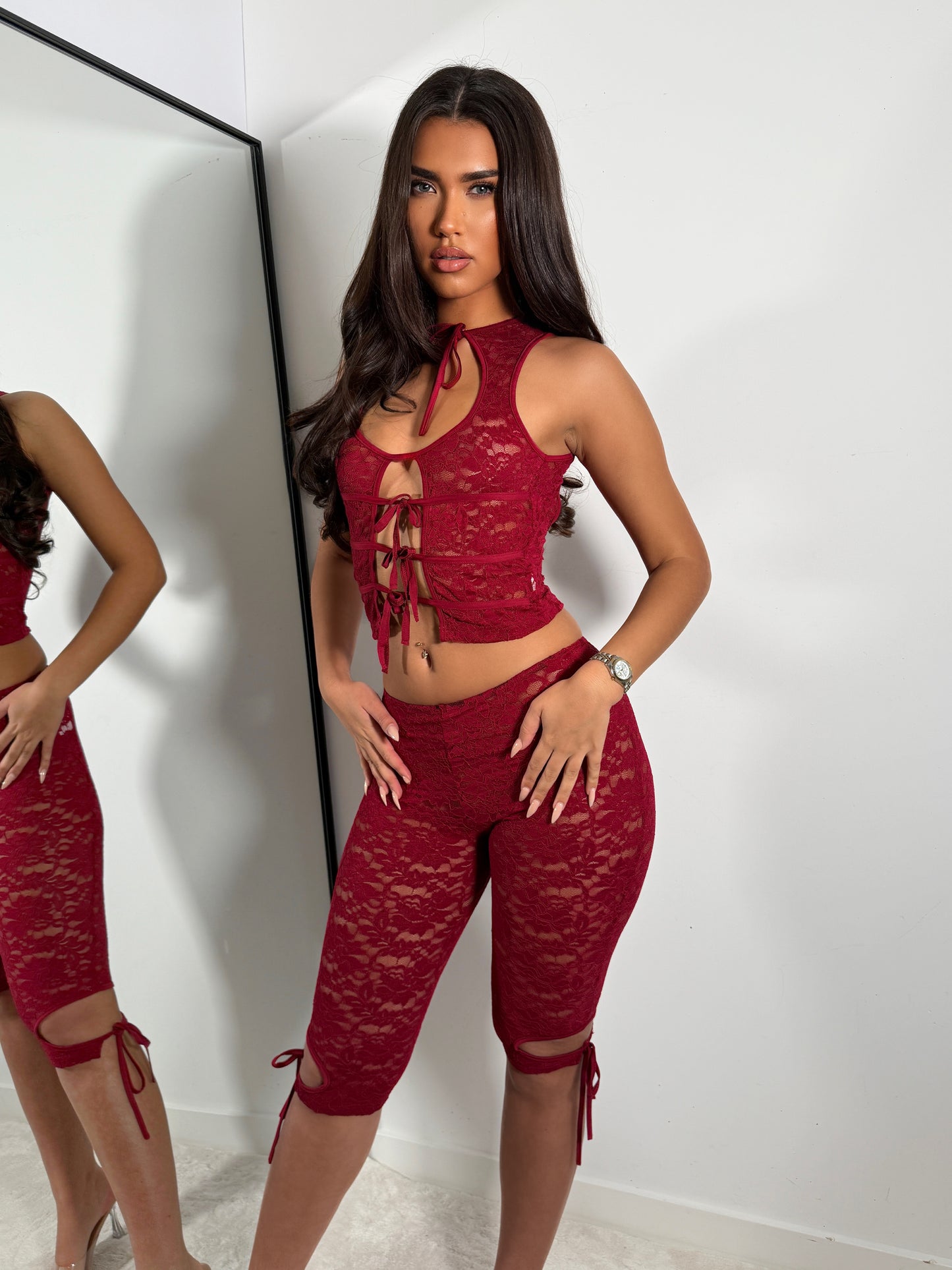 The ‘Allure’ Burgundy Capri Lace Set