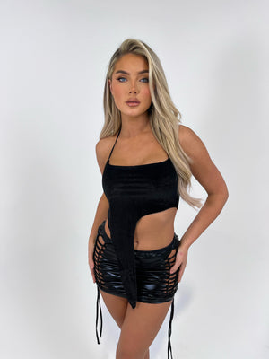 ‘Alexa’ Black Metallic Mini Skirt