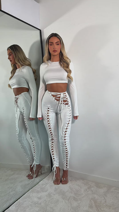 The ‘Say Less’ Lace Up Detail Trouser Set White