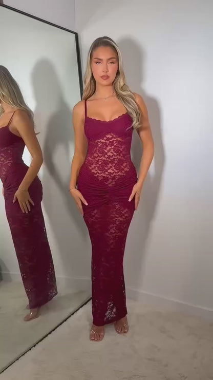 The ‘Devotion’ Lace Burgundy Maxi Dress