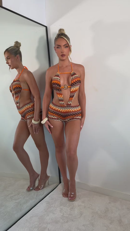 The ‘Solara’ Orange Cut Out Playsuit