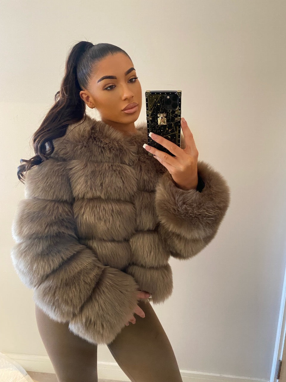 ‘Dolce’ Brown Luxury Faux Fur Coat