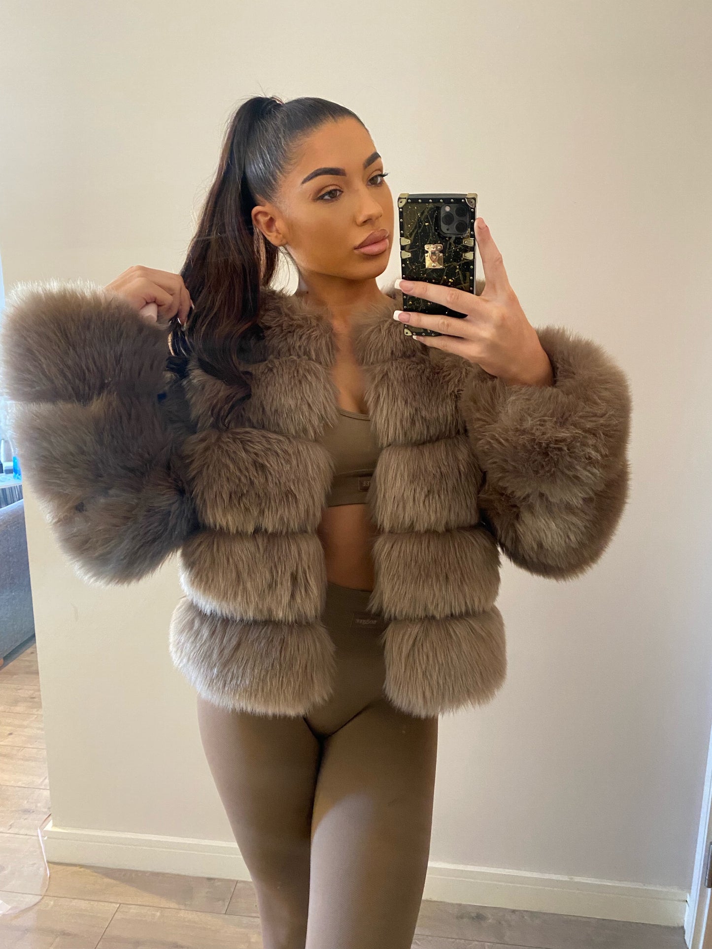 ‘Dolce’ Brown Luxury Faux Fur Coat