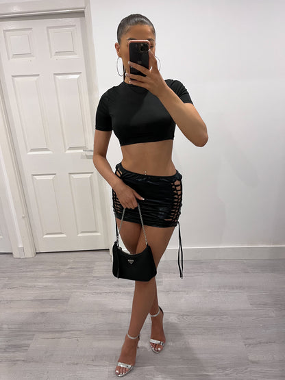 ‘Alexa’ Black Metallic Mini Skirt